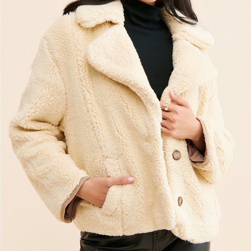 Free People Joplin Teddy Coat Size S Faux Fur Sherpa Jacket Cream
